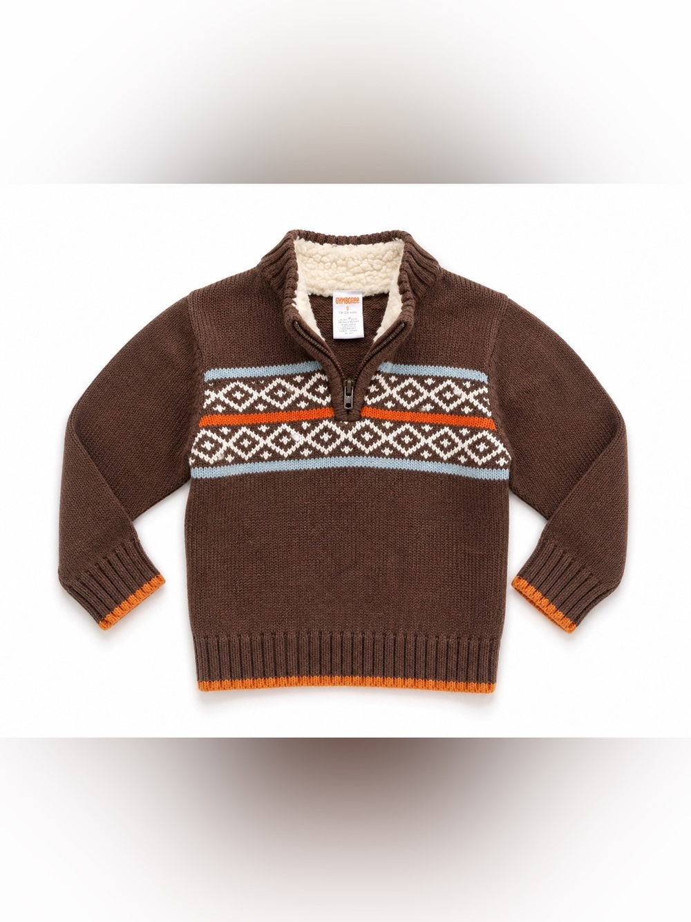Gymboree Boys Sherpa Sweater 18-24M Brown Fair Isle Half Zip